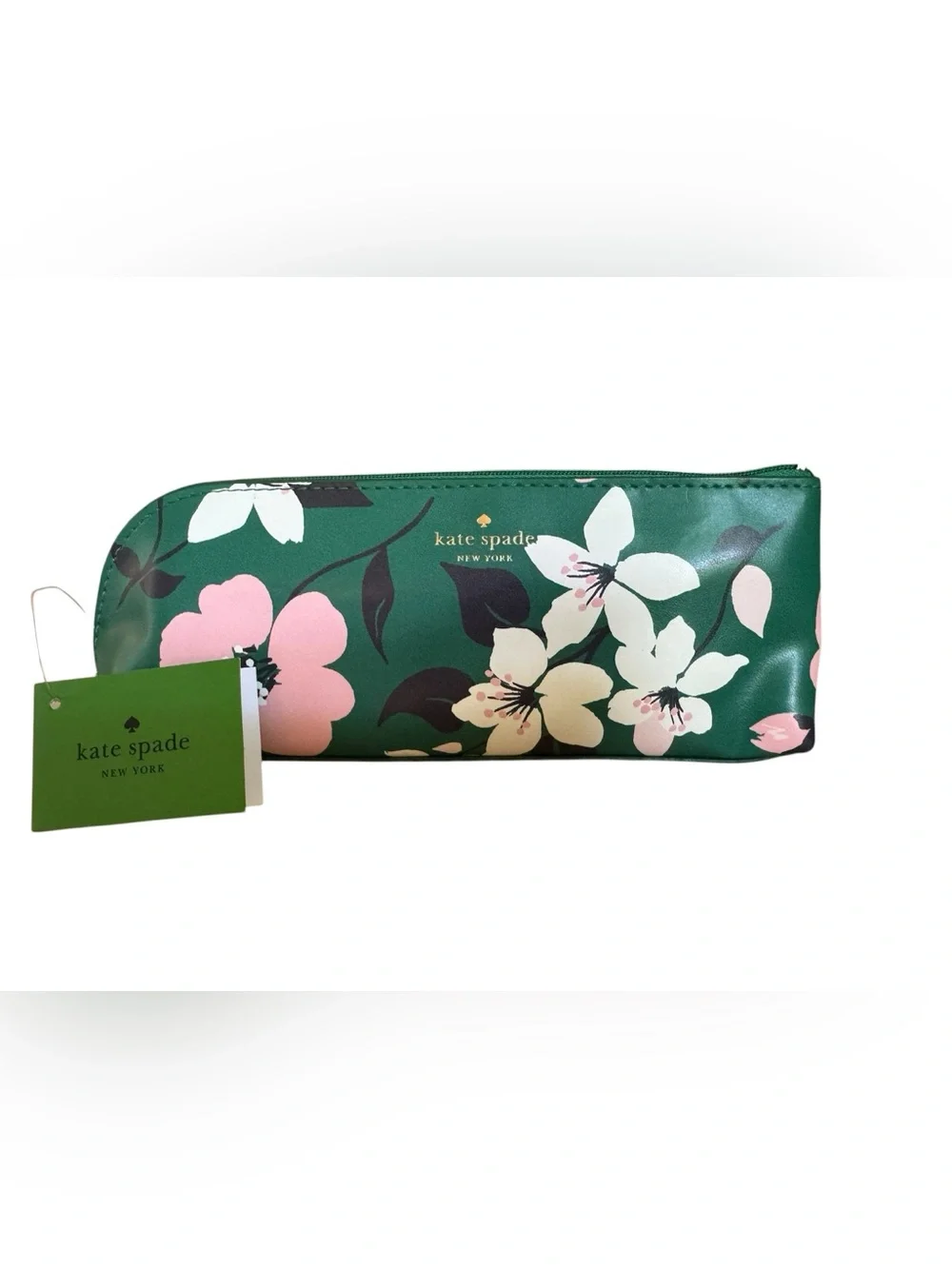 Kate Spade Green Floral Garden Pencil Case Cosmetic Travel Bag NWT